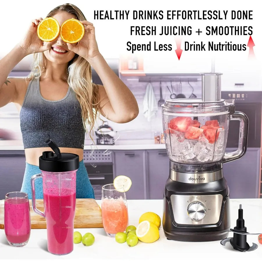 Food Processor Blender Combo 3-in-1 Countertop Blender with 8-Cup Processor Bowl Grinder 24oz To-Go Lid Cup 1000W Blenders for