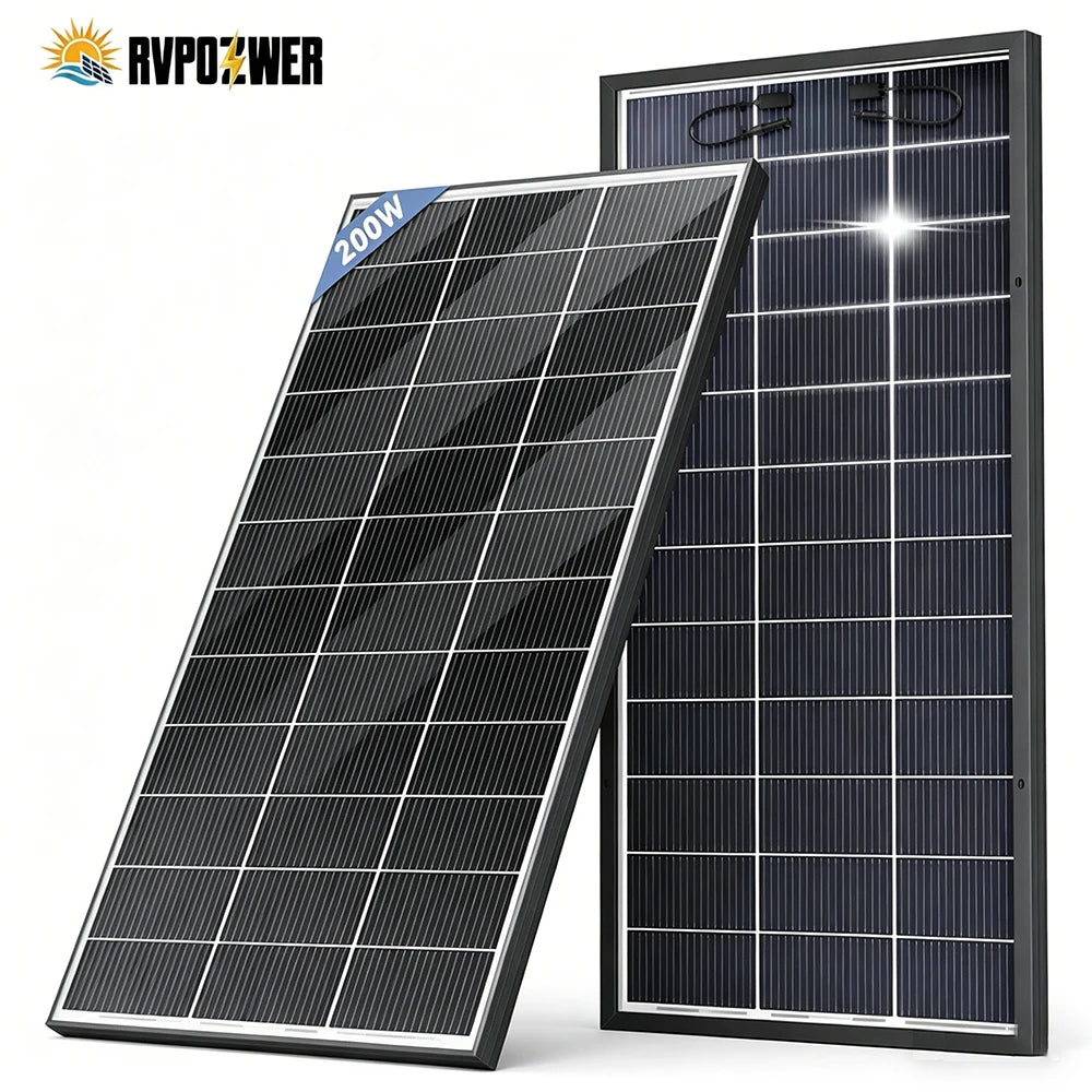 RVPOZWER 200W/400W/800W Bifacial Solar Panel 18BB N-Type Mono Cells High-Efficiency PV Power for Home Rooftop Off-Grid Outdoor