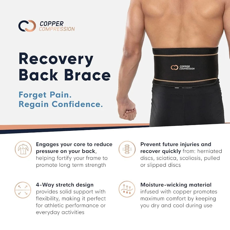 Copper Compression Lower Back Lumbar Support Brace, 1 Guaranteed Highest Copper Content, Great for All Activities! Infused Fit