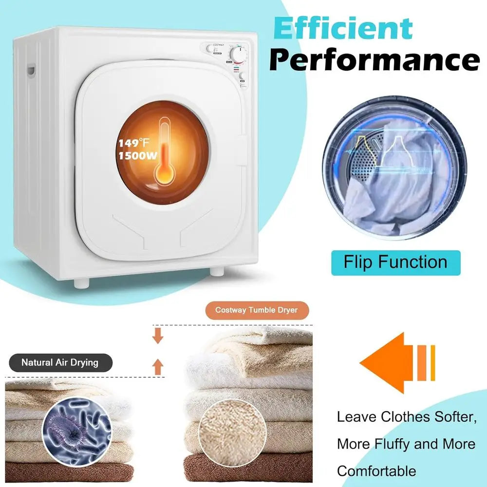 Front Load Stainless Steel Clothes Dryer with Touch Panel, 4 Drying Modes, Adjustable Vent, 13.2 lbs, 1500W, White