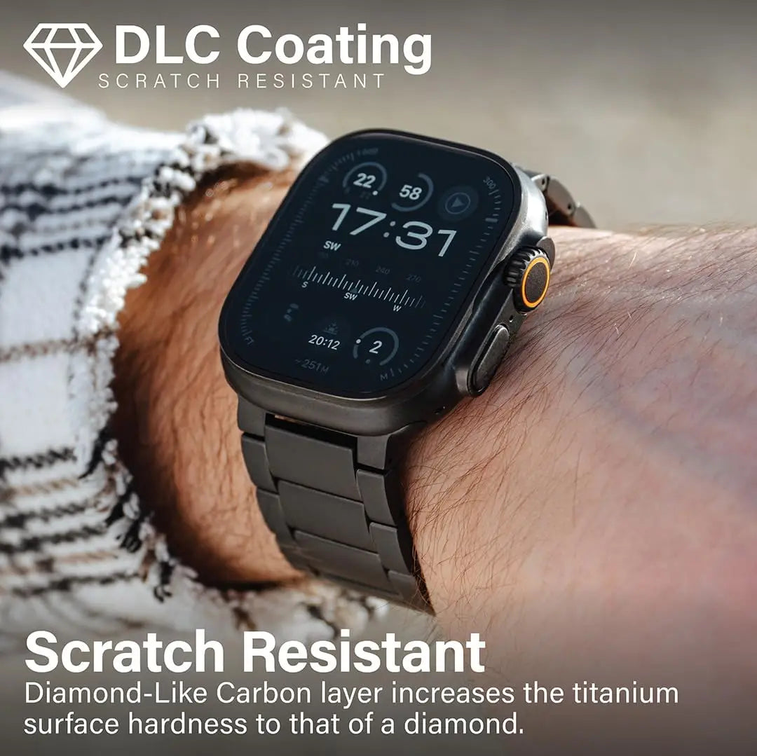 Adjustable Titanium Watch Band for Apple Watch Ultra 3 & 2, Black 49mm with Magnetic Clasp and DLC Scratch Resistance