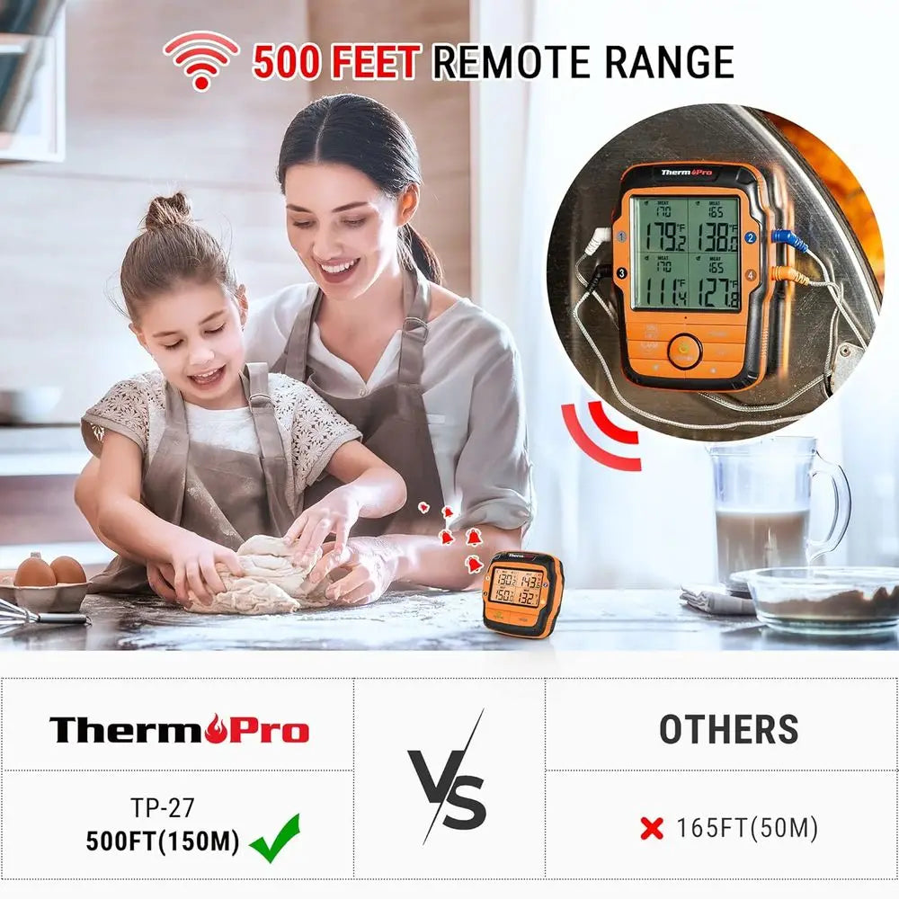 500FT Long Range Wireless Meat Thermometer for Grilling and Smoking with 4 Probes BBQ Grill Kitchen Food Cooking Digital Thermom