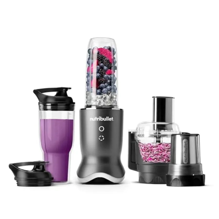 3-1 Compact Kitchen System 1200W with Blender Food Processor Coffee and Spice Grinder Gunmetal Gray 32oz 24oz Blending Cups 2-C