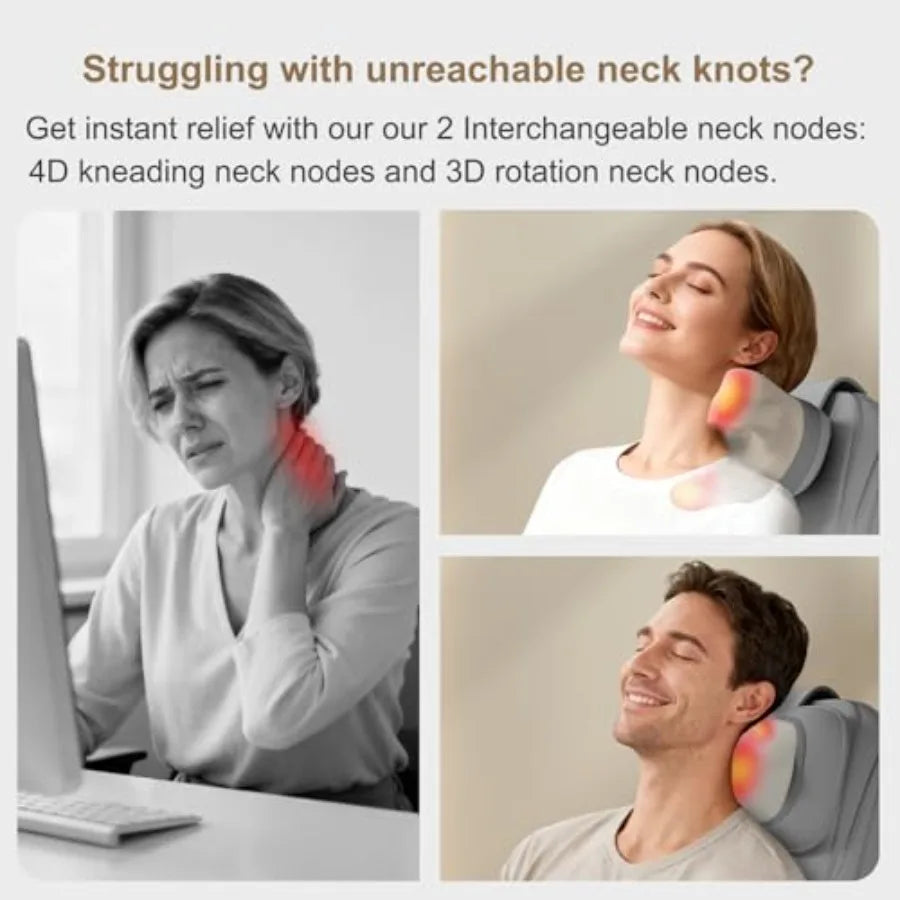 Shiatsu Neck and Back Massage Cushion with Heat - 4D Deep Tissue Kneading Full-Back Massager for Stress Relief Adjustable Inten