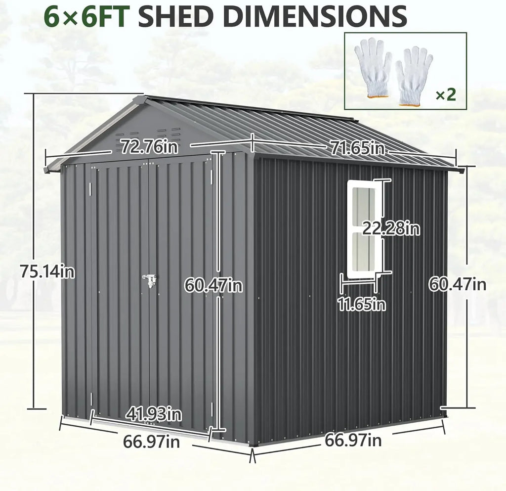 Galvanized Steel Storage Shed Metal Garden Tool Utility Outdoor Backyard Patio Lawn Storage House