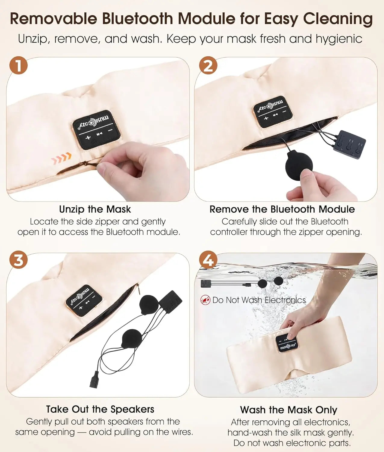 Silk Bluetooth Sleep Mask with Ultra-Thin Speakers, 3D Ergonomic Design for Side Sleepers, 14-Hour Battery, USB-C Charging