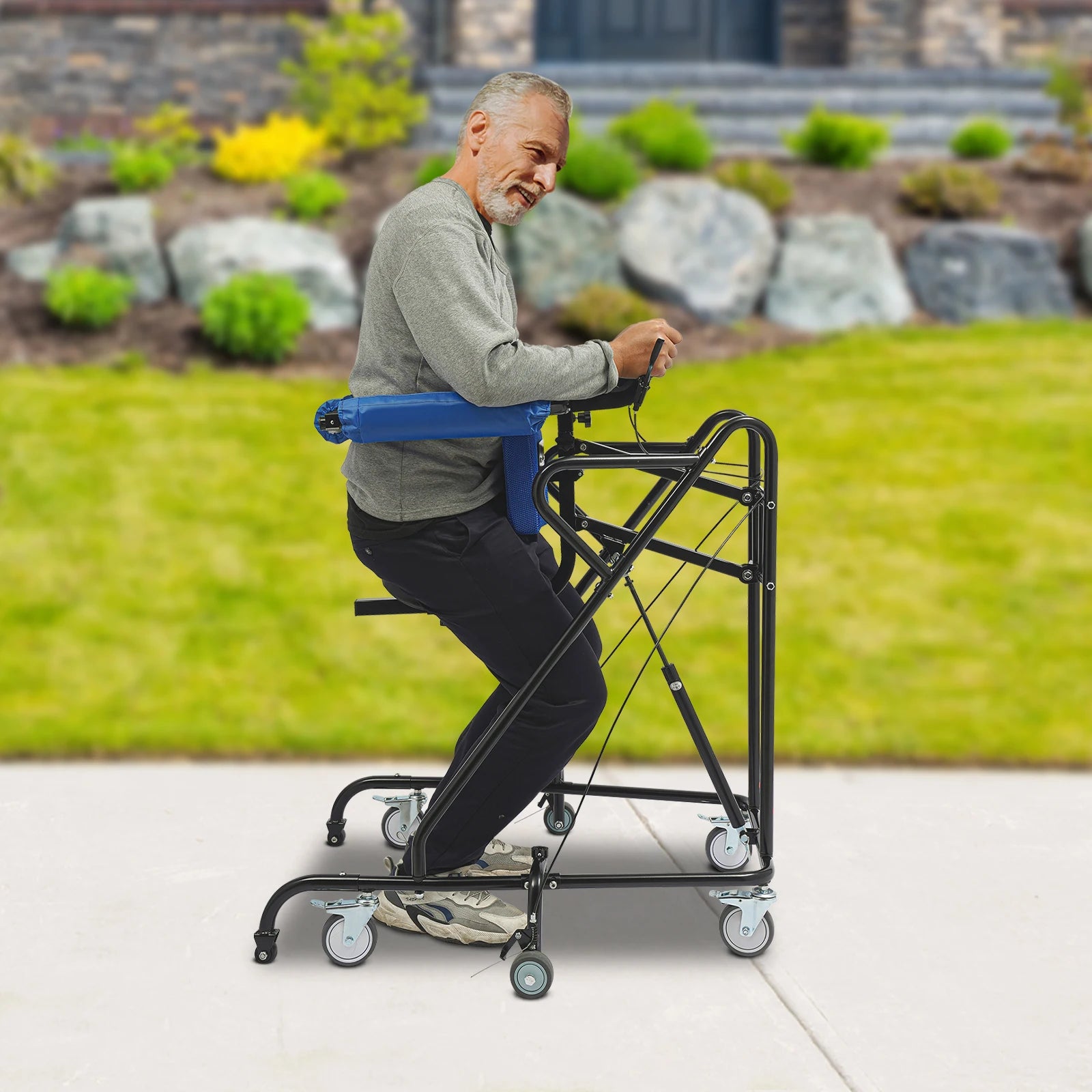 38.58-53.54inch Adjustable Height Standing Aid 8 Wheels Standing Aid for Senior and Stroke Rehabilitation Training Equipment