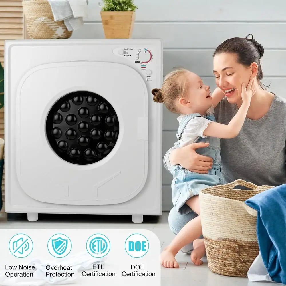 Front Load Stainless Steel Clothes Dryer with Touch Panel, 4 Drying Modes, Adjustable Vent, 13.2 lbs, 1500W, White