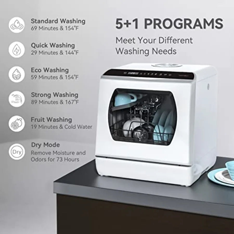 Countertop Dishwasher 5 Washing Programs Portable Dishwasher With 5-Liter Built-in Water Tank For Glass Door