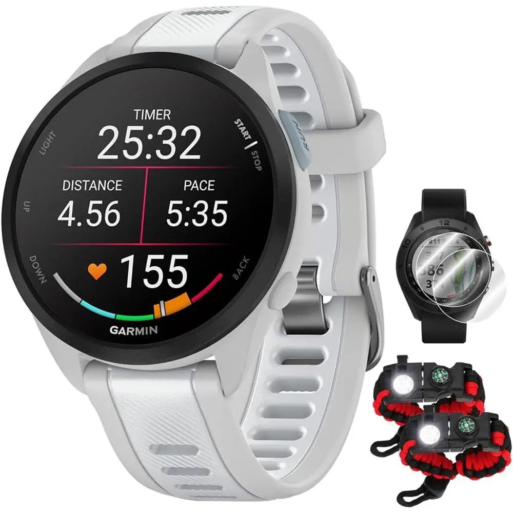 010-02863-31 orerunner 165 Music Smart Sport Watch, Mist Gray + Whitestone Bundle with Deco entials 2X Tactical Ency Paracord Mu