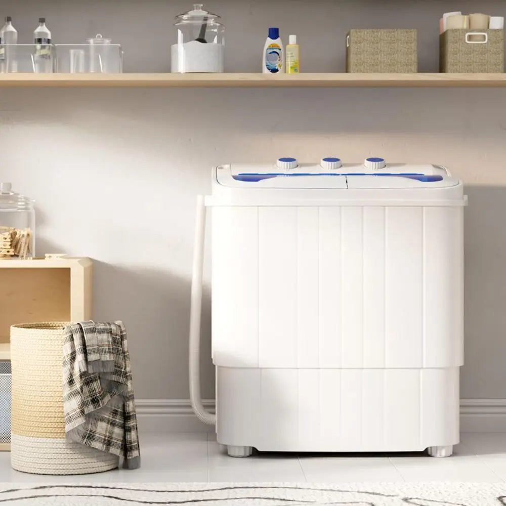 Compact Twin-Tub Washer & Dryer, 16lbs Capacity, 9.6lbs Wash and 6.4lbs Spin, Semi-Automatic, Ideal for Dorms & Apartments, Blue