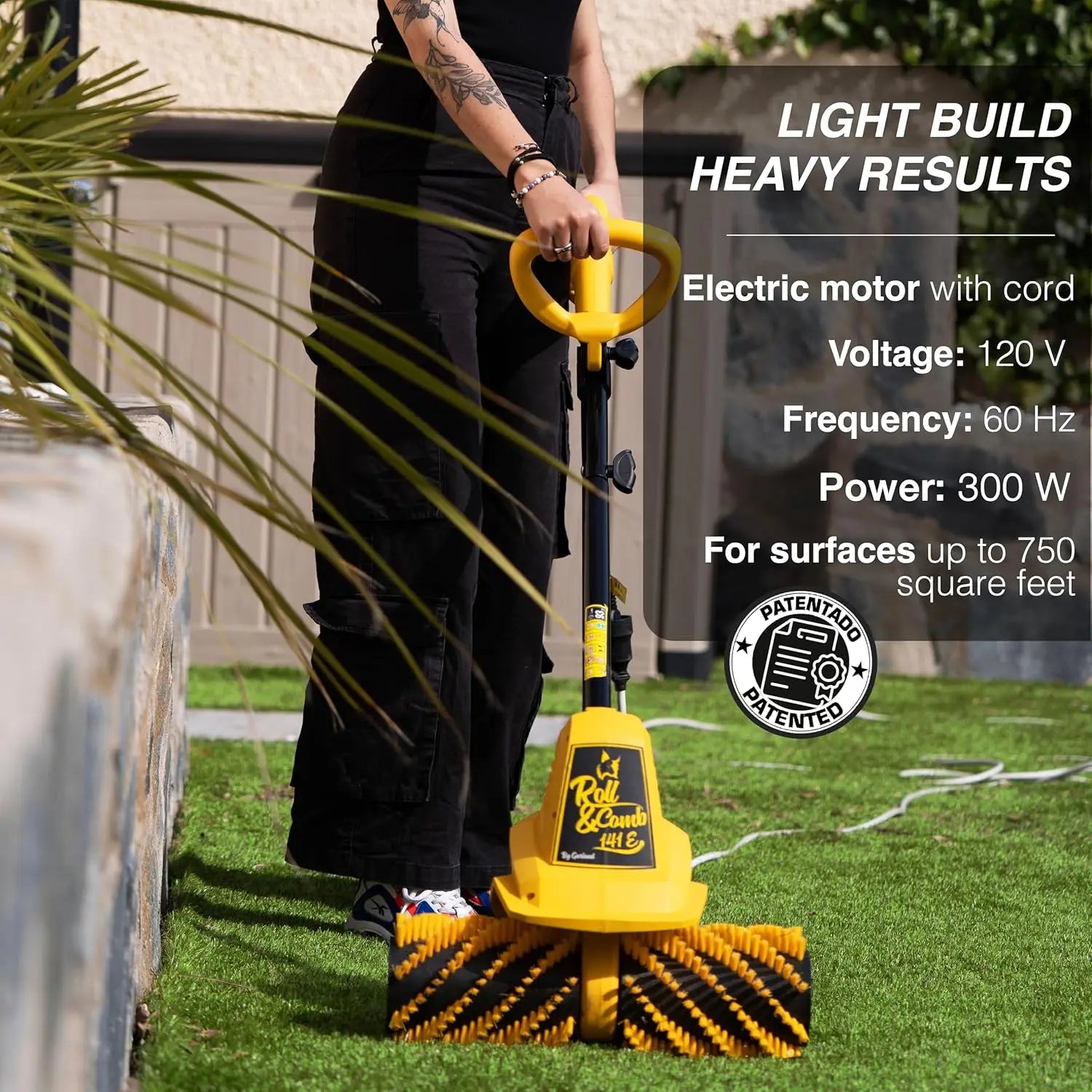 Electric Artificial Grass Sweeper and Rake, 300W Motor for Small to Medium Lawns, Pet Hair Cleaner