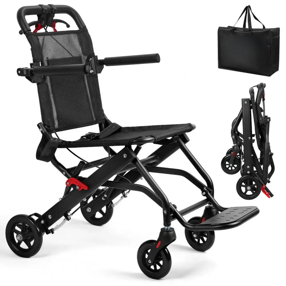 Foldable Wheelchair for Adult , Aluminum Alloy Thin Wheelchair with Flip-up Armrest, Portable Travel Wheelchair, Bearing 286lbs