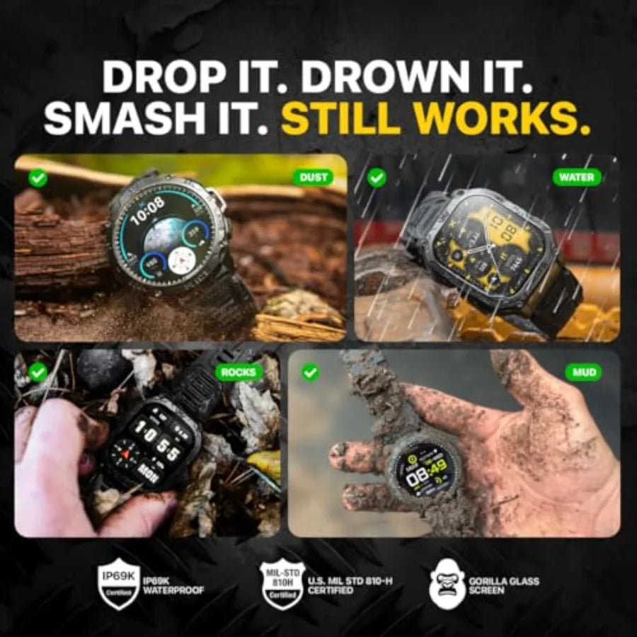 Blaze Smart Watch with GPS Rugged Fitness Trackers IP69K Waterproof 170+ Sports Modes Gorilla Glass Make/Receive Calls Android