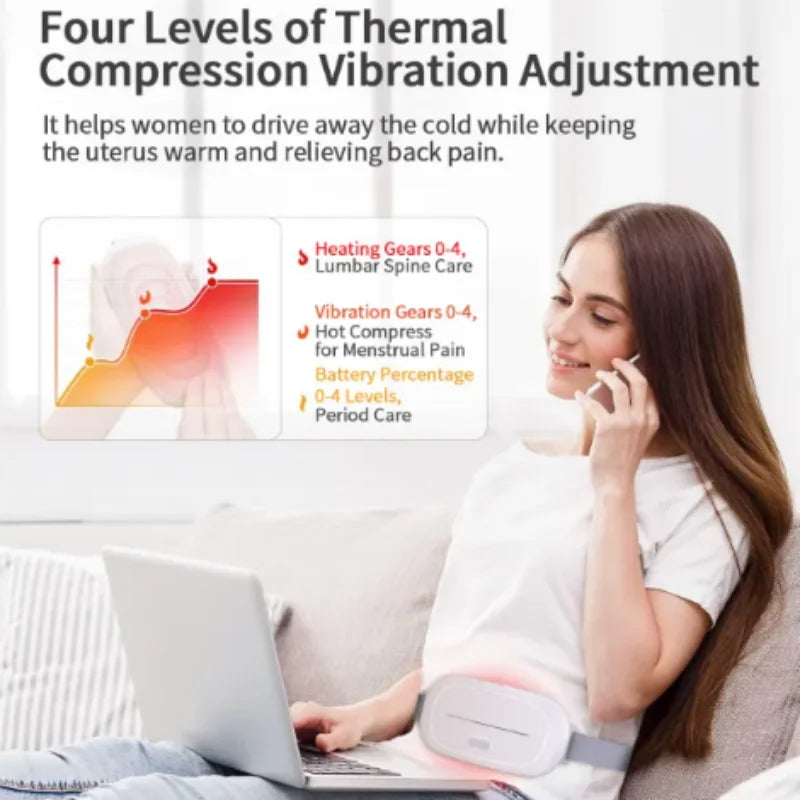 Portable Cordless Heating Pad for Cramps, Electric Waist Belt Device, Fast with 3 Heat Levels and Massage Modes, Back or Belly