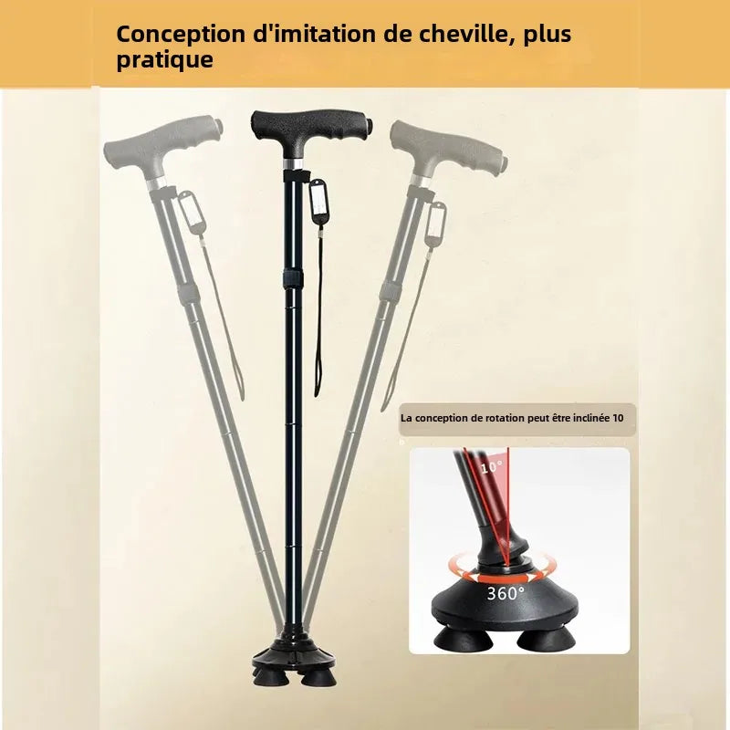 Outdoor Multifunction Walking Stick Trekking Poles Telescopic Fold Crutches Hiking Stick Crutch Elderly Metal Stick Walking Cane