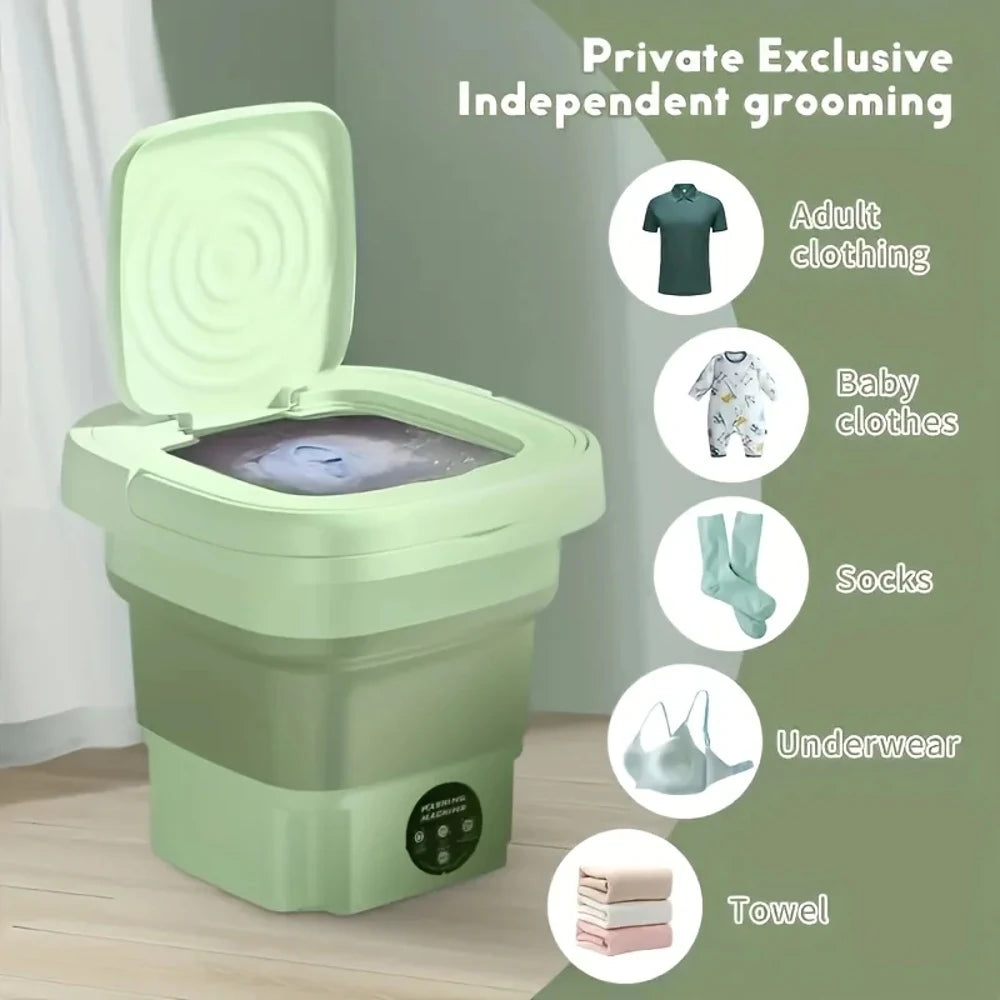 8L Folding Mini Washing Machine Portable Small Collapsible Washer Compact Lightweight Electric Washing Machine for Small Clothes