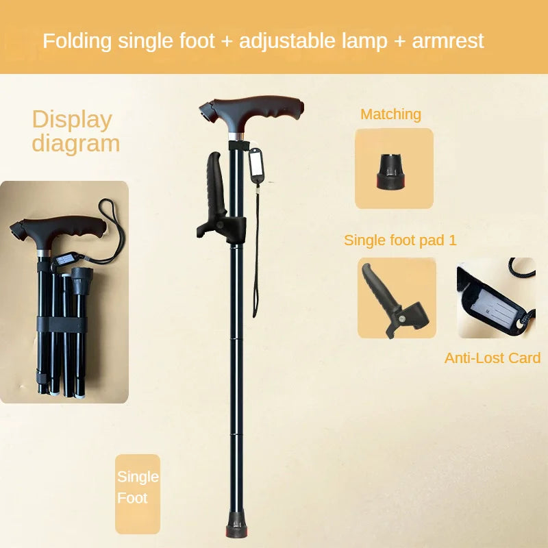 Outdoor Multifunction Walking Stick Trekking Poles Telescopic Fold Crutches Hiking Stick Crutch Elderly Metal Stick Walking Cane