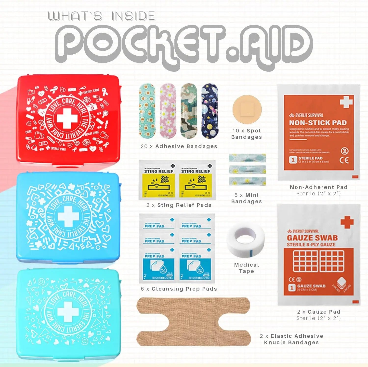 Mini First Aid Kit with 50 Items - Portable Hard Case for Travel, Camping, Home & Office (48 Packs)