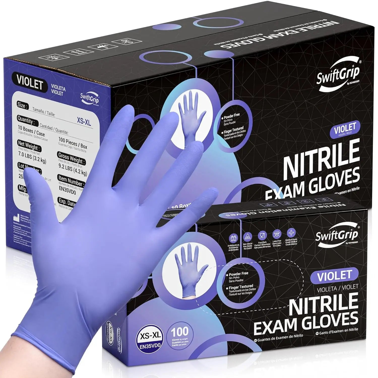 Disposable Nitrile Exam Gloves, 3-mil, XS, Case of 1000, Violet Nitrile Gloves Disposable Latex Free