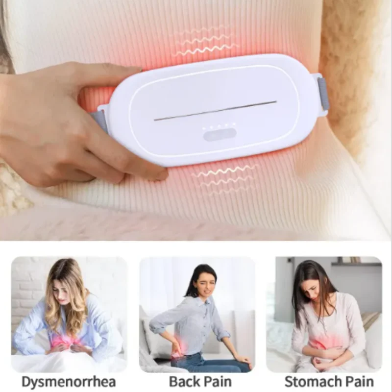 Portable Cordless Heating Pad for Cramps, Electric Waist Belt Device, Fast with 3 Heat Levels and Massage Modes, Back or Belly
