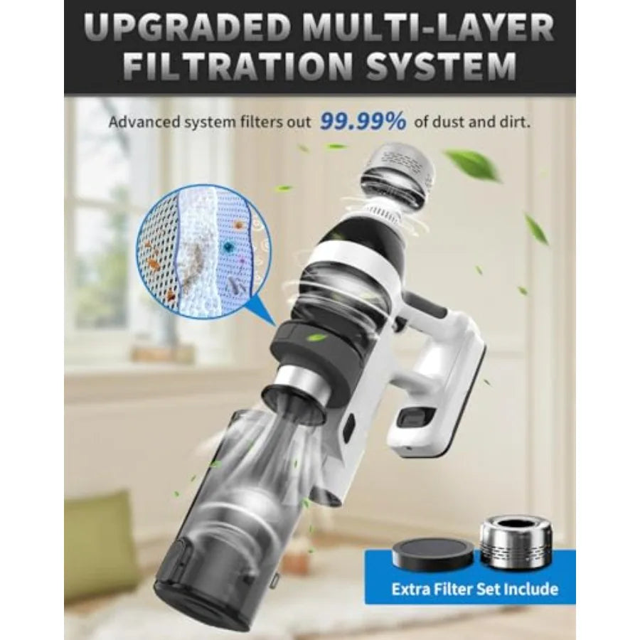 Cordless Vacuum Cleaner 2 Batteries 110 Mins Runtime for Home 15-in-1 Powerful Stick Vacuum with LED Display Anti-Tangle Lightw