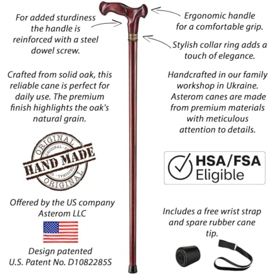 Walking Cane for Men Women - Handmade Ergonomic Wooden Canes with Comfort Grip for Daily Support and Stability Ideal for Senior