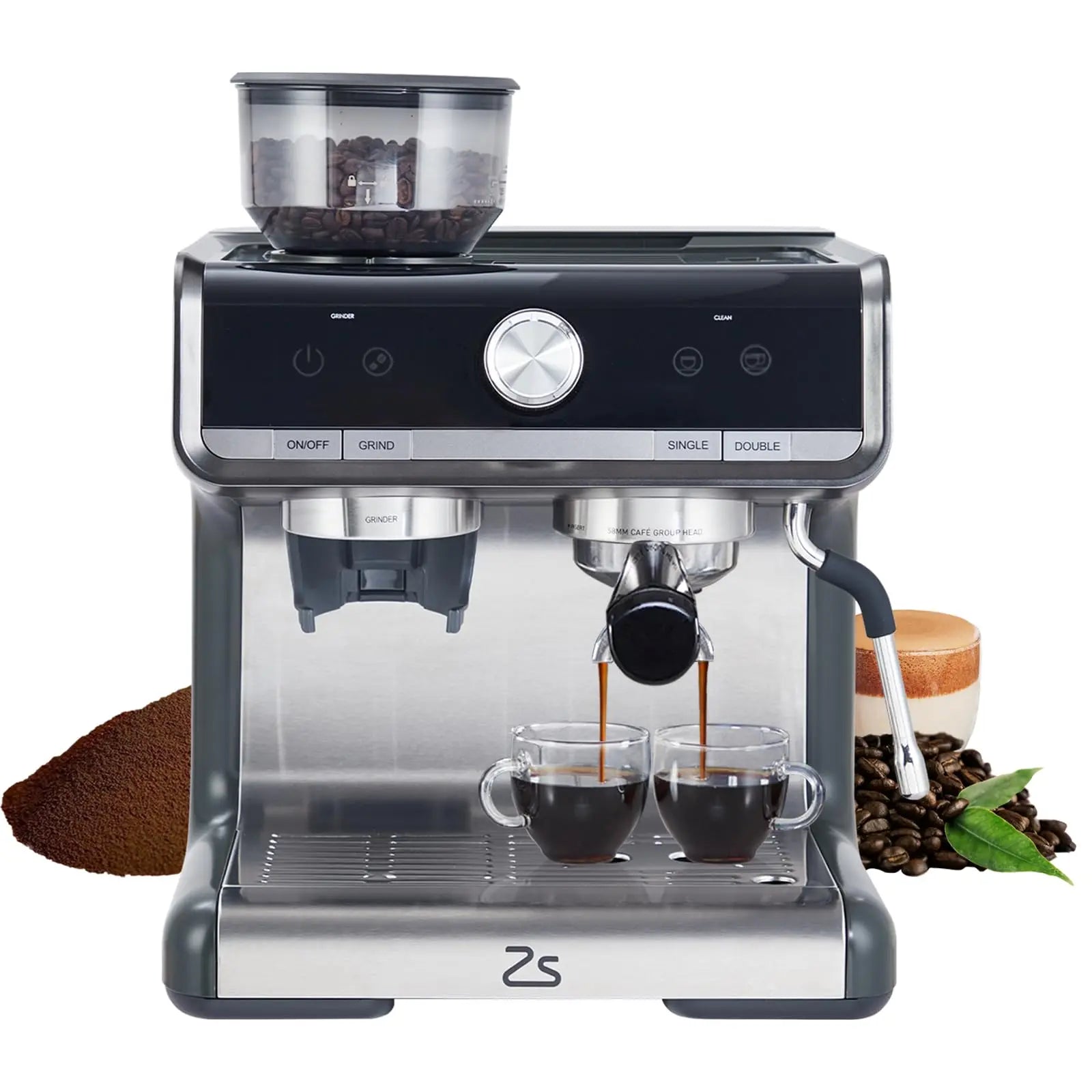 20 Bar Semi-Automatic Coffee Maker Professional Coffee Machine With Bean Grinder & Steam Wand For Home Office