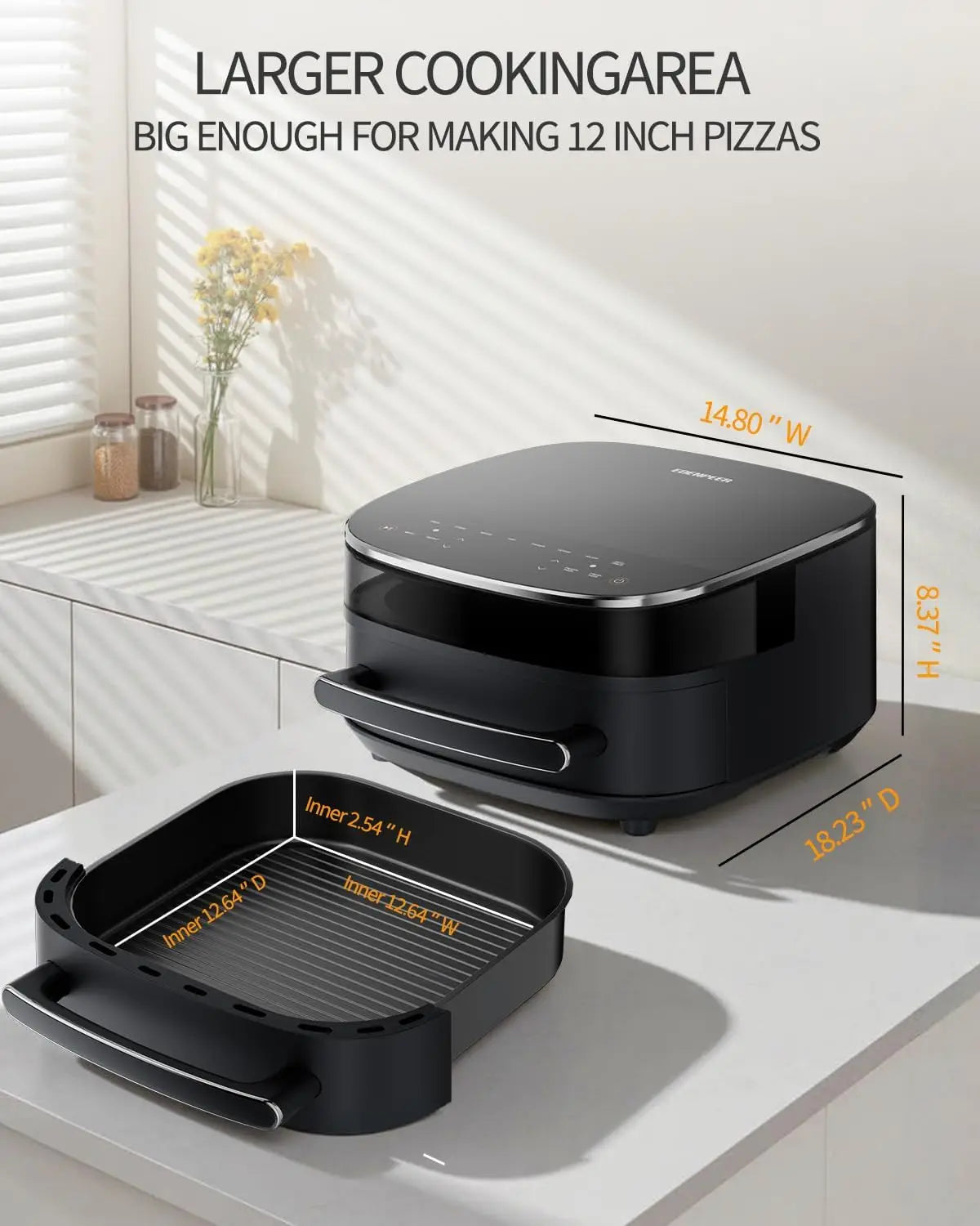 6QT Large Air Fryer with Dual Heating, No Flip Needed, Quiet 50dB for Family Meals