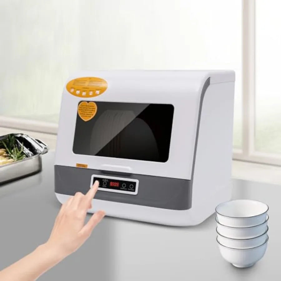 Portable Countertop Dishwasher 110V 1200W Mini Dish Washer with 2 Gal Water Tank 3 Washing Programs 360 Rotating Spray Air-Dry