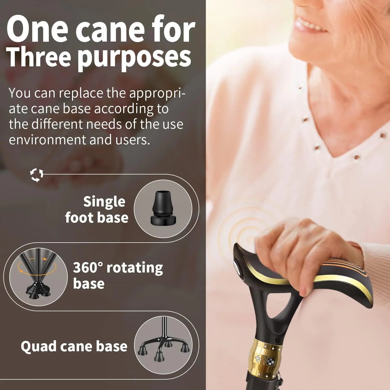 Smart Alarm Walking Cane for Men & Women, Telescopic Adjustable with USB Charge and LED Light, Lightweight Stable
