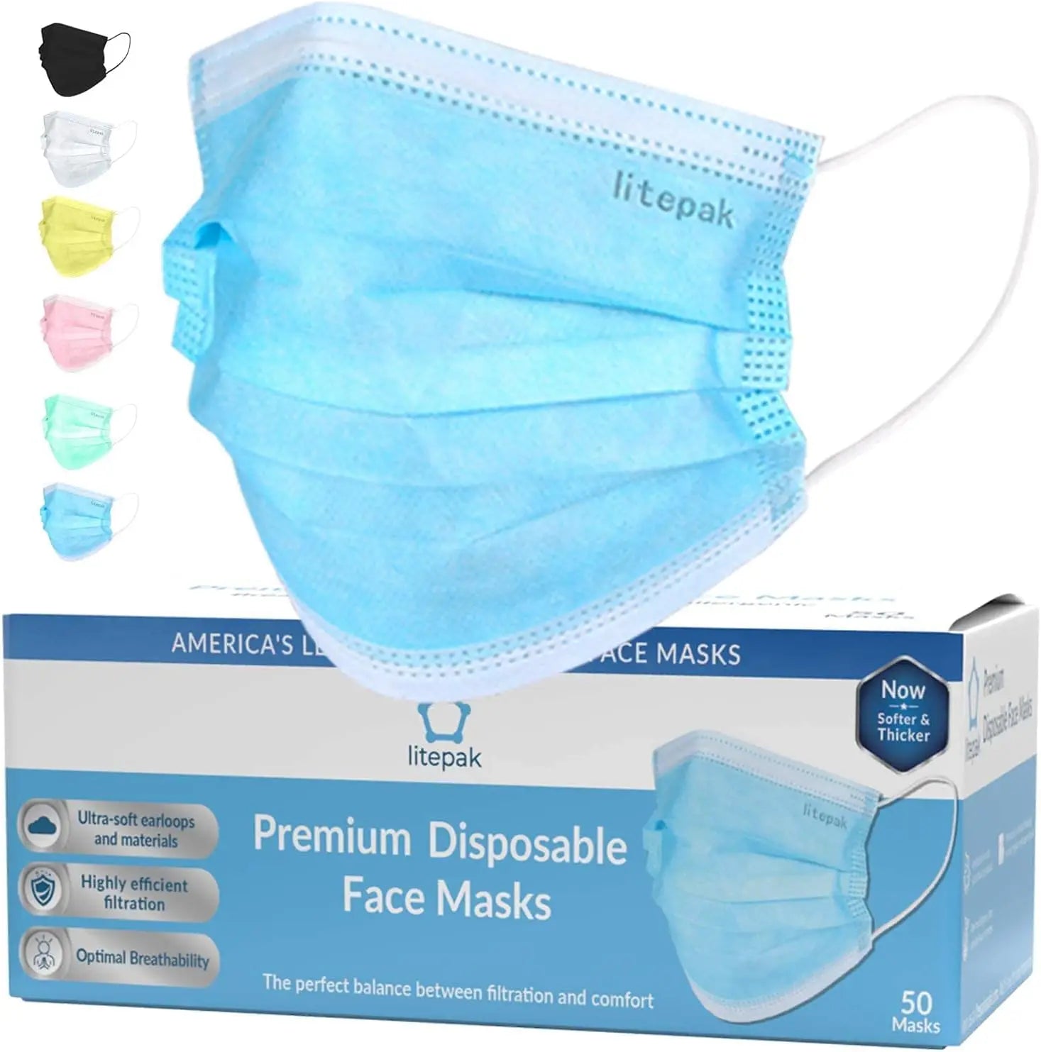 2000pcs Black Disposable Face Masks with Nose Wire, 3-Ply Breathable Protection for Adults