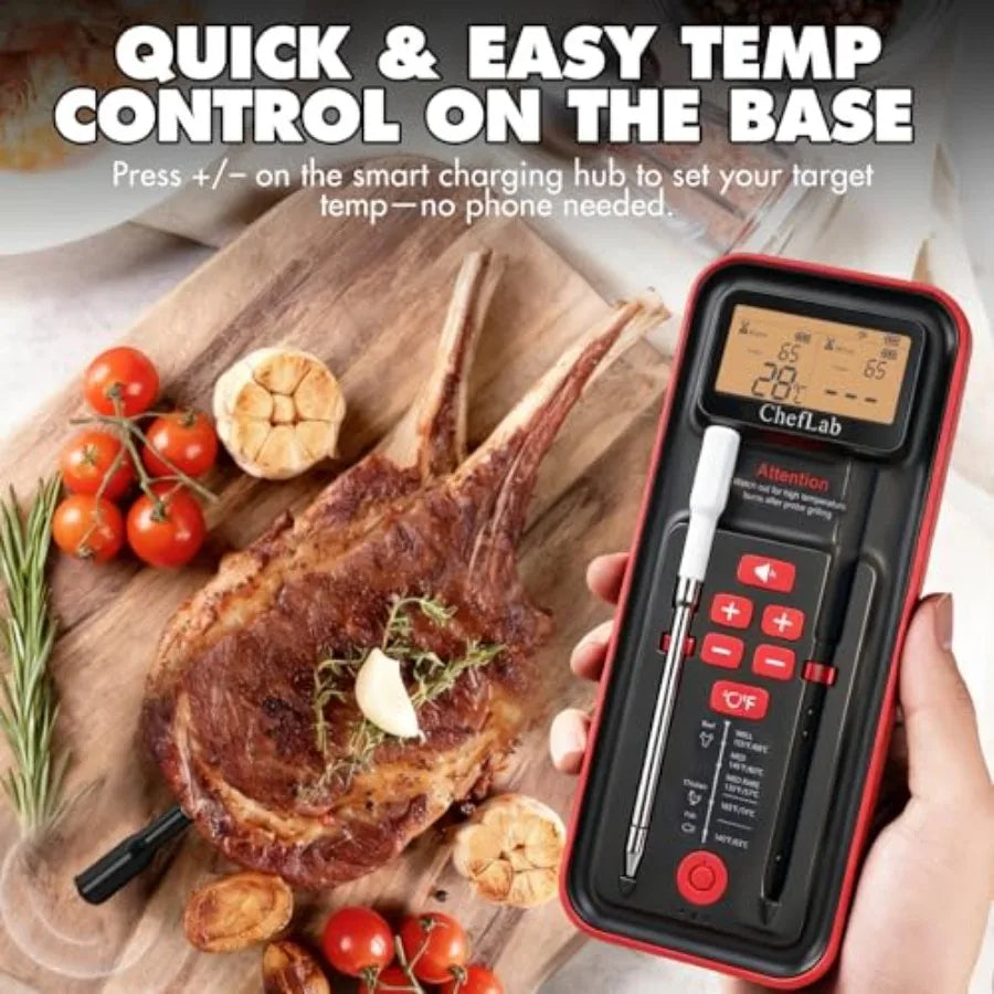 AI Meat Thermometer Wireless 500ft Long Range Smart Digital Bluetooth BBQ Thermometer for Grilling Smoker Oven Kitchen Cooking