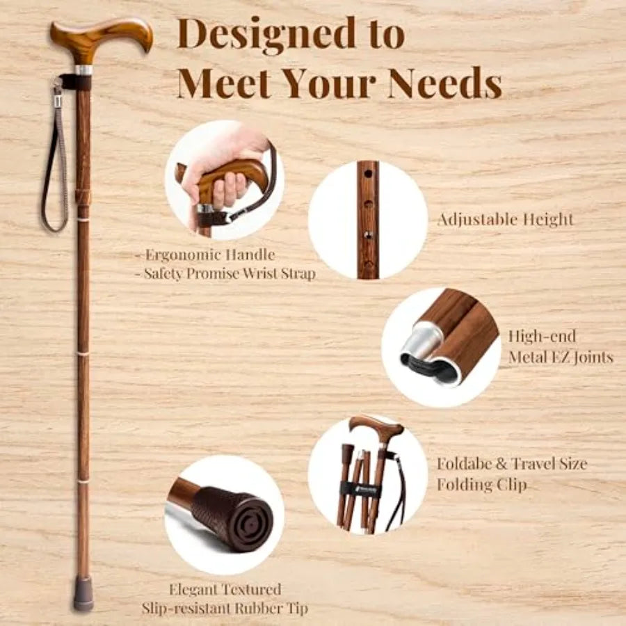 Lightweight Foldable Walking Canes for Women and Men Adjustable Collapsible Walking Stick for Seniors Balancing Mobility Aids w