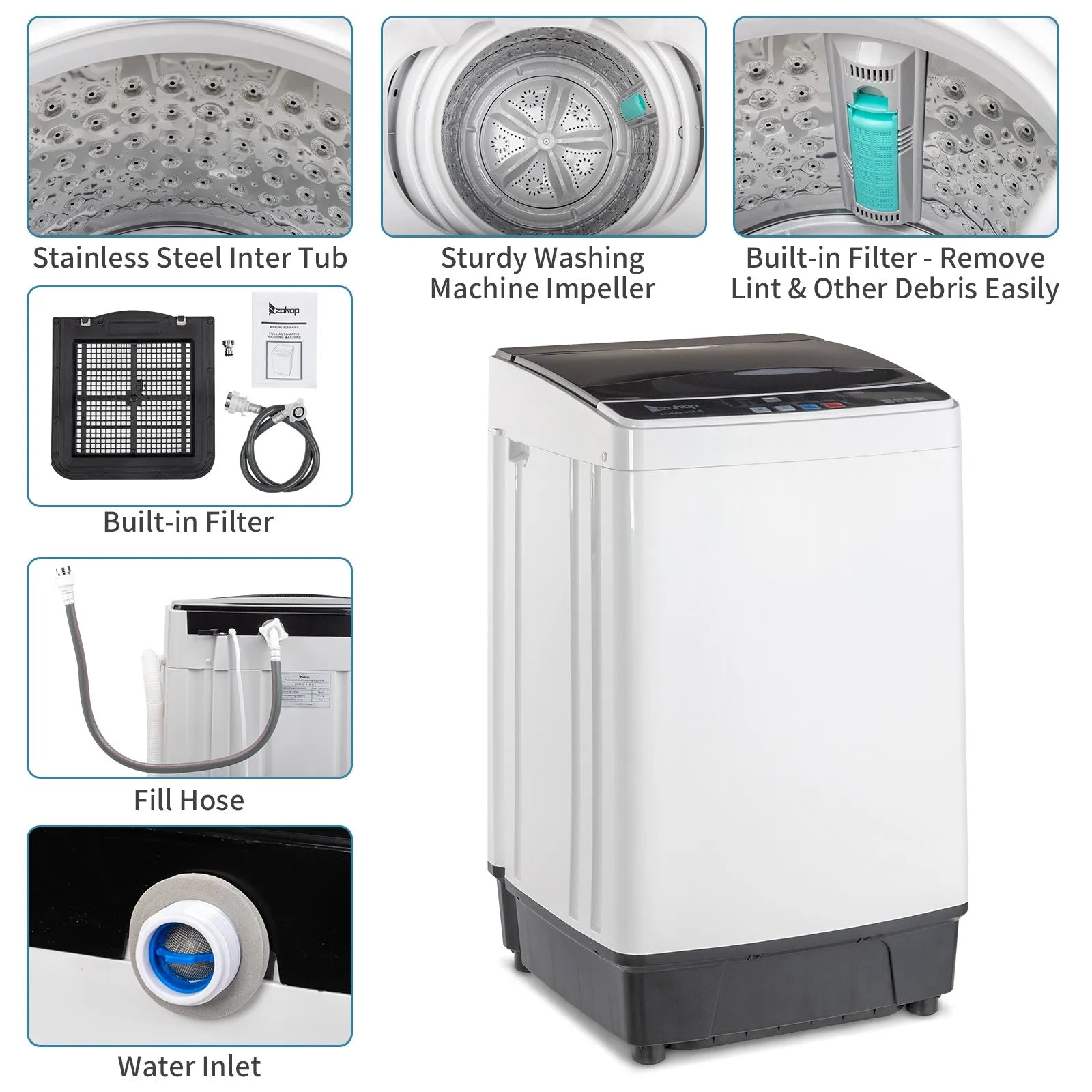 Full-Automatic Washing Machine Portable Compact Laundry Washer Spin w/Drain Pump