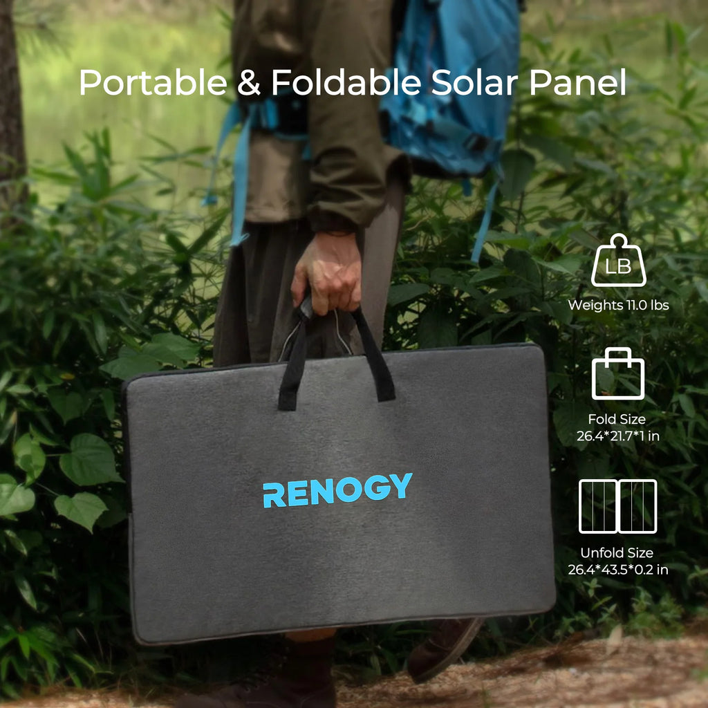 Renogy E Flex 120 Watt Foldable Solar Panel with Adjustable Kickstand and Integrated Carry Handles for Road Trip, Camping, RV