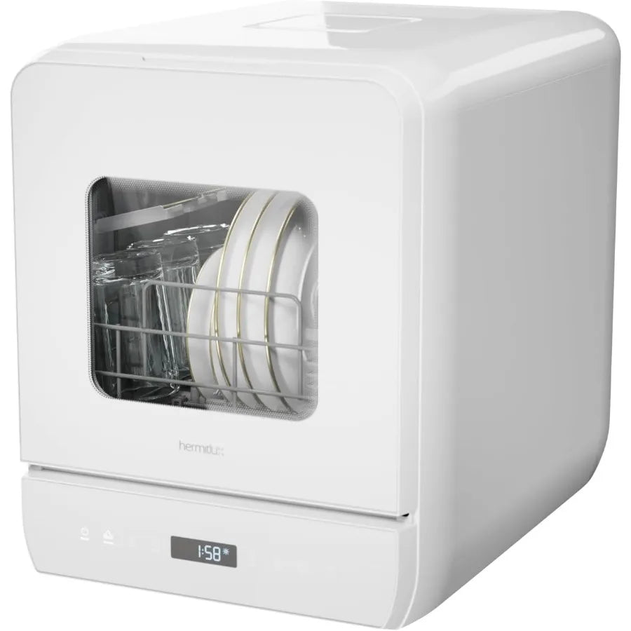 Countertop Dishwasher 6 Wash Programs Slim Size Portable Dishwasher Stainless Steel Black Efficient Cleaning Compact Design