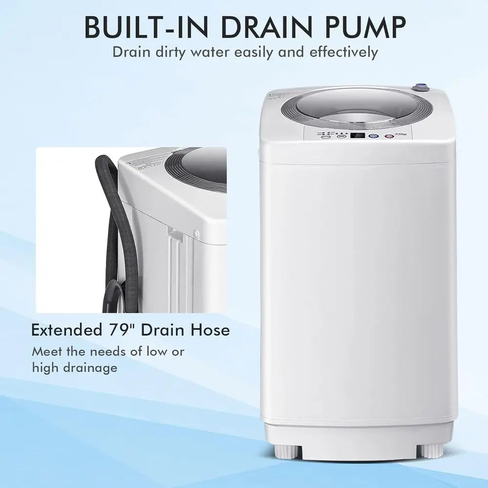 Compact 8LB Capacity Full-Auto Washer with 6 Cycles, LED Display, 3 Water Levels, Ideal for Home, Apartment, Dorm, and RVs