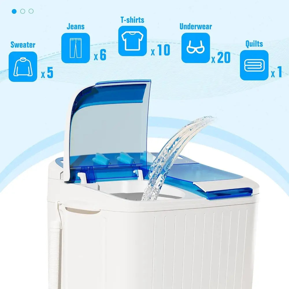 Compact Twin-Tub Washer & Dryer, 16lbs Capacity, 9.6lbs Wash and 6.4lbs Spin, Semi-Automatic, Ideal for Dorms & Apartments, Blue