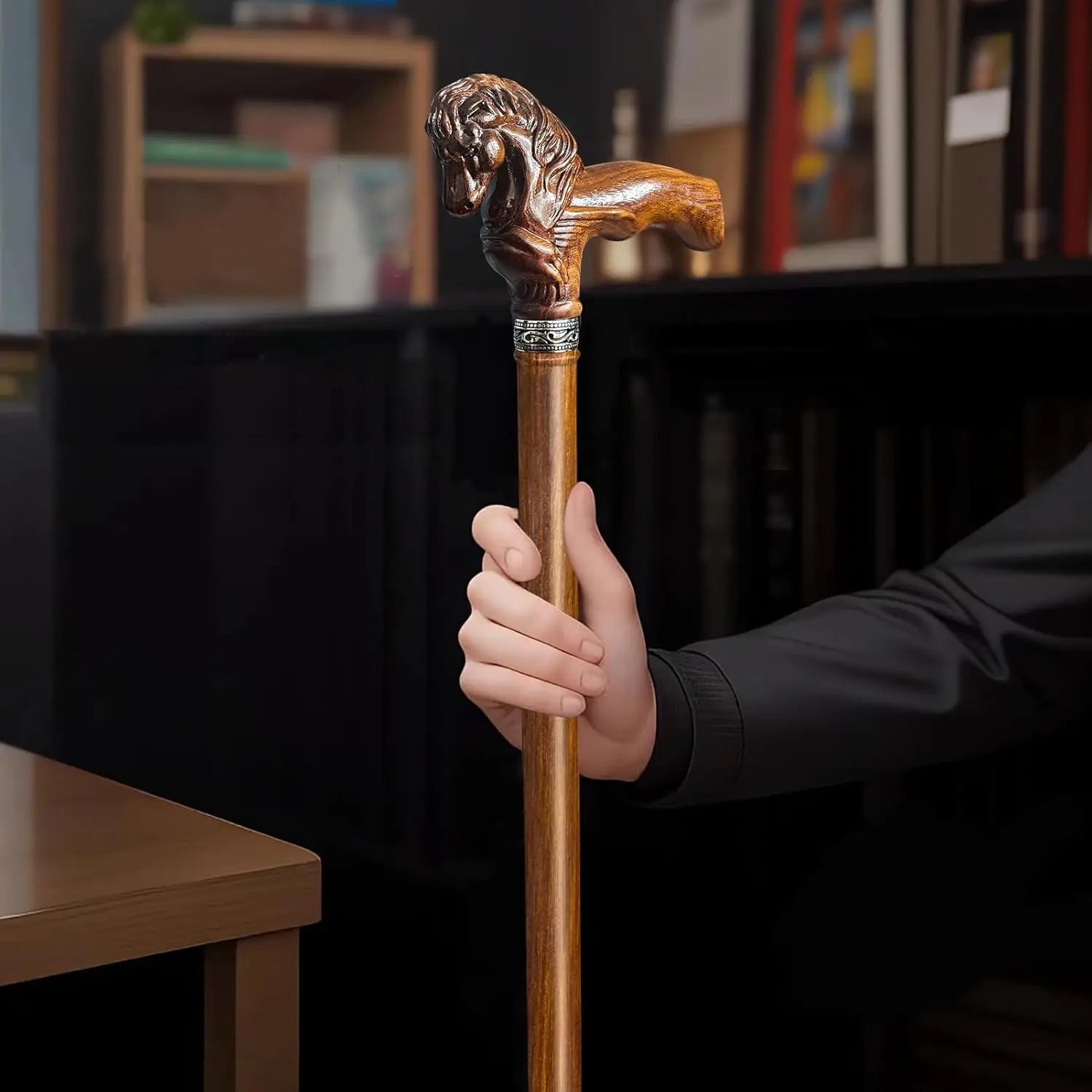 Elegant Hand-Carved Horse Head Wooden Walking Cane for Men and Women, Light Stable High-end Cane Suitable for Gift Giving