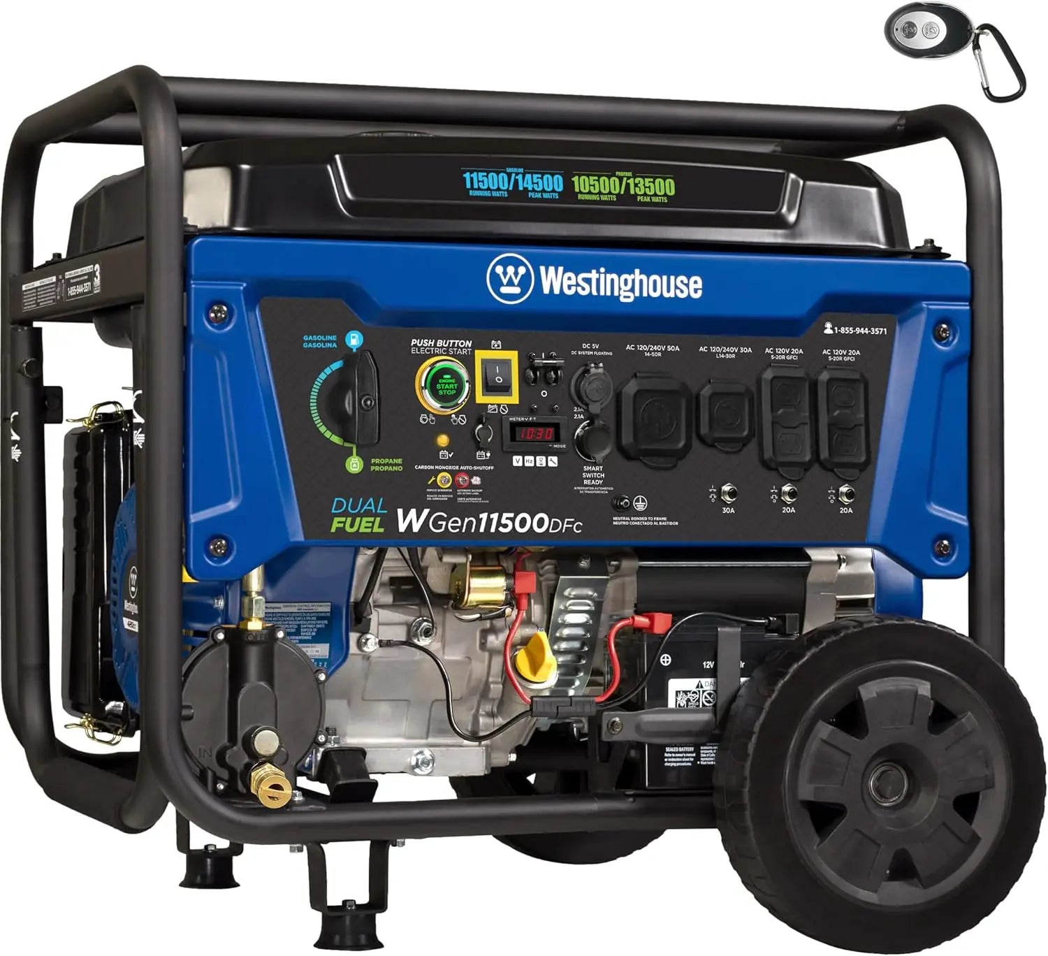 14500W Dual Fuel Portable Generator with Remote Start, Transfer Switch Ready for Home Backup