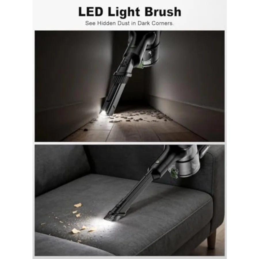 Cordless Vacuum Cleaner 58kPa 10-in-1 Stick Vacuum with 29-inch Hose and LED Lighting Brush 55Mins Runtime Self-Standing Vacuum