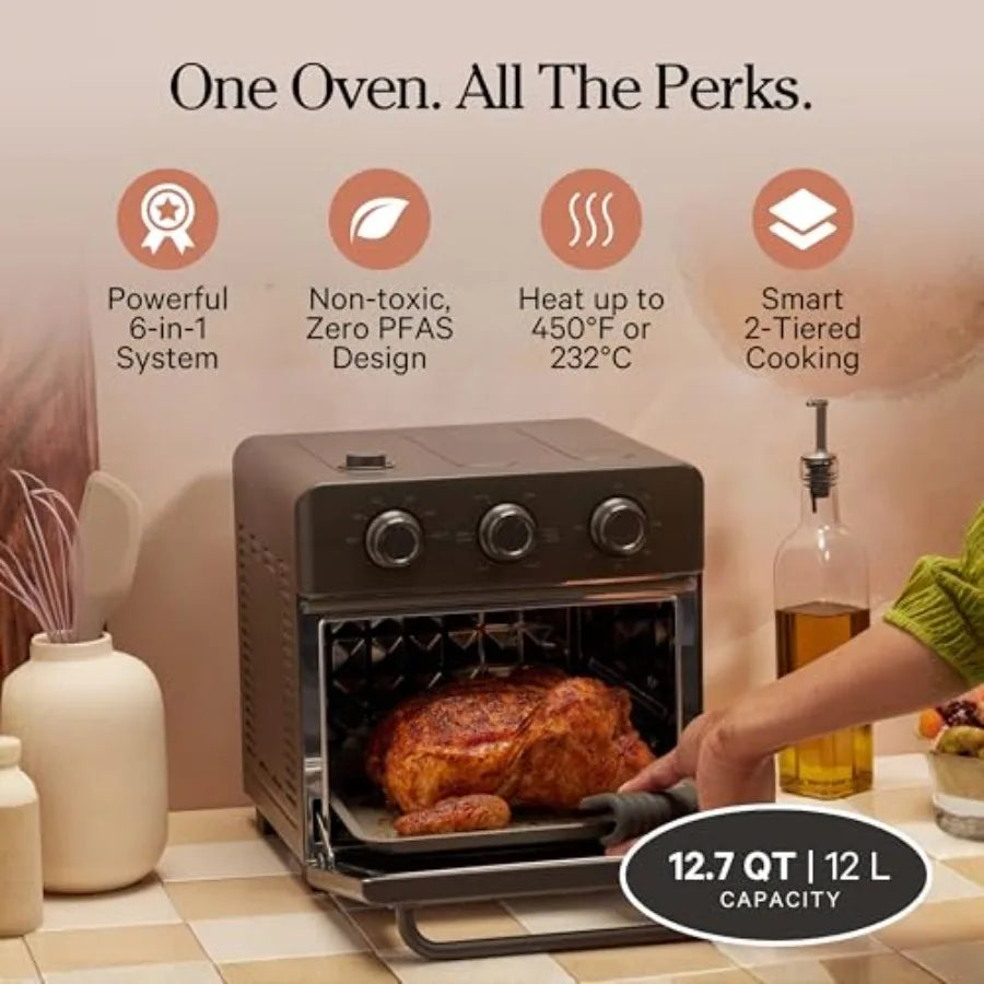 Wonder Oven 6-in-1 Stainless Steel Air Fryer Toaster Oven Combo with Basket Rack Pan Tray Compact 13 QT Countertop Ccity Toast