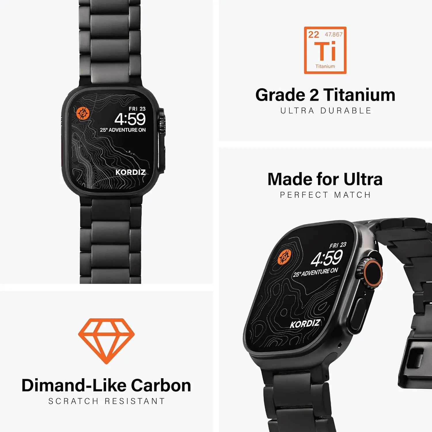 Adjustable Titanium Watch Band for Apple Watch Ultra 3 & 2, Black 49mm with Magnetic Clasp and DLC Scratch Resistance