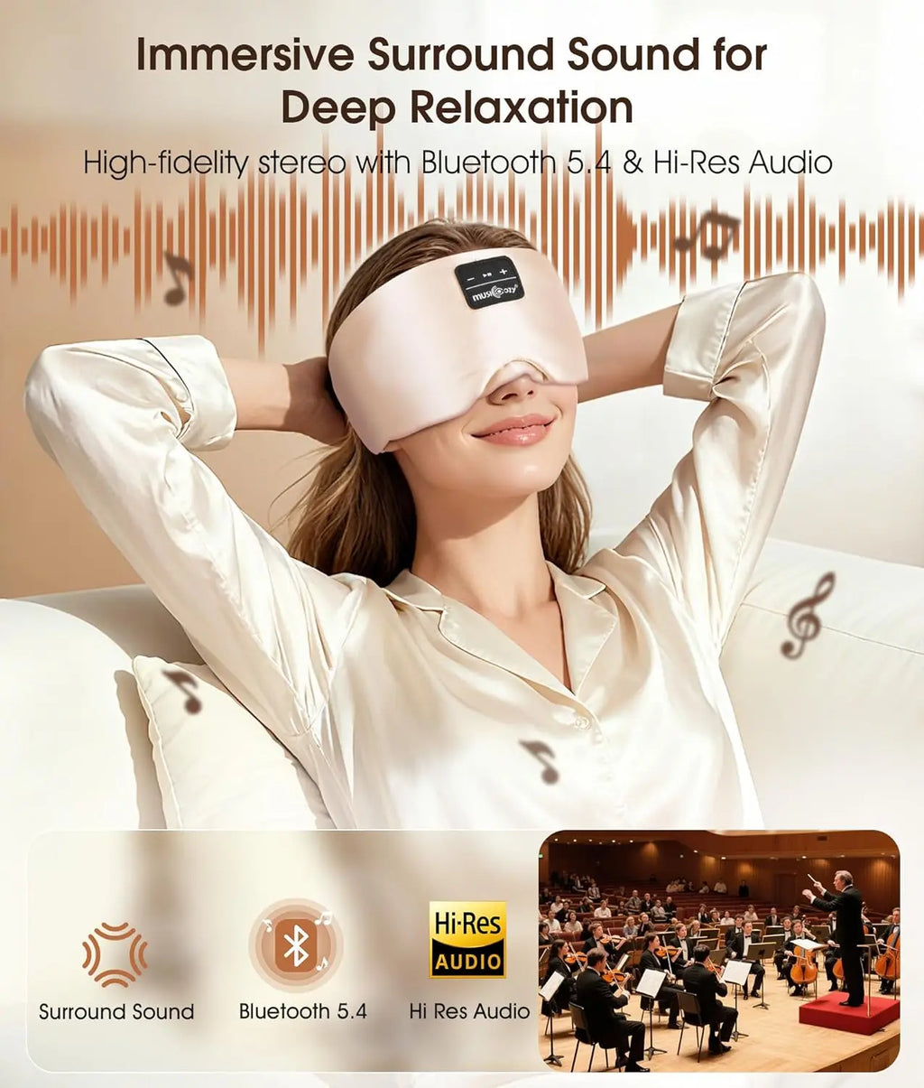 Silk Bluetooth Sleep Mask with Ultra-Thin Speakers, 3D Ergonomic Design for Side Sleepers, 14-Hour Battery, USB-C Charging