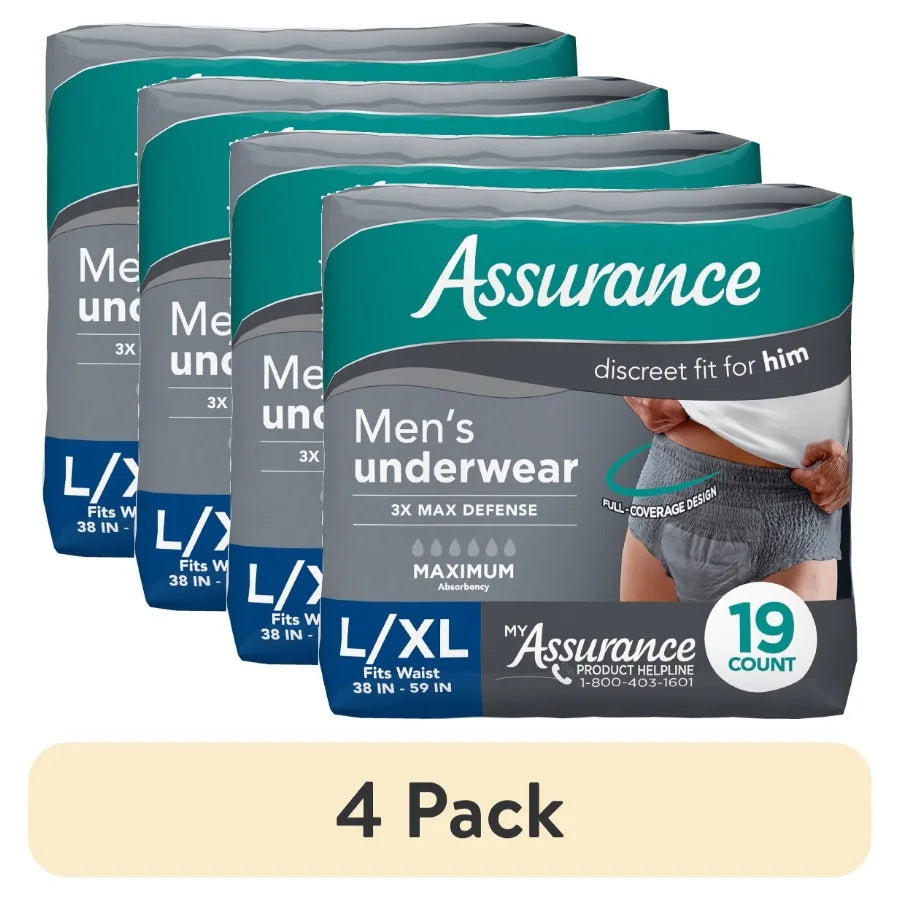 4 Pack Men's Incontinence Underwear L/XL for Maximum Absorbency and Comfort During Daily Activities Ideal for Active Lifestyle