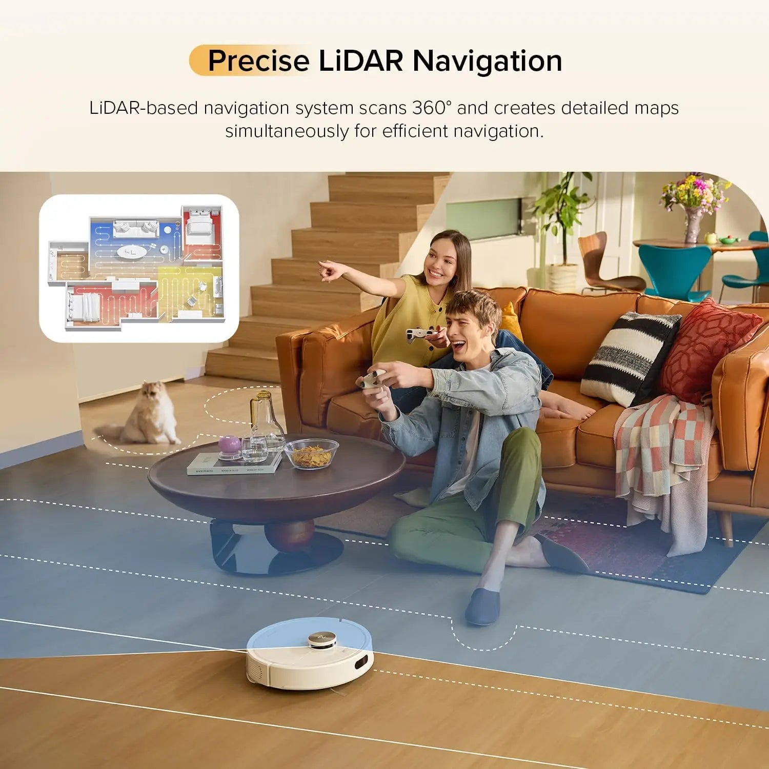 Robot Vacuum and Mop Combo with 10,000Pa Suction, LiDAR Navigation, App Control for Pet Hair and Carpet Cleaning