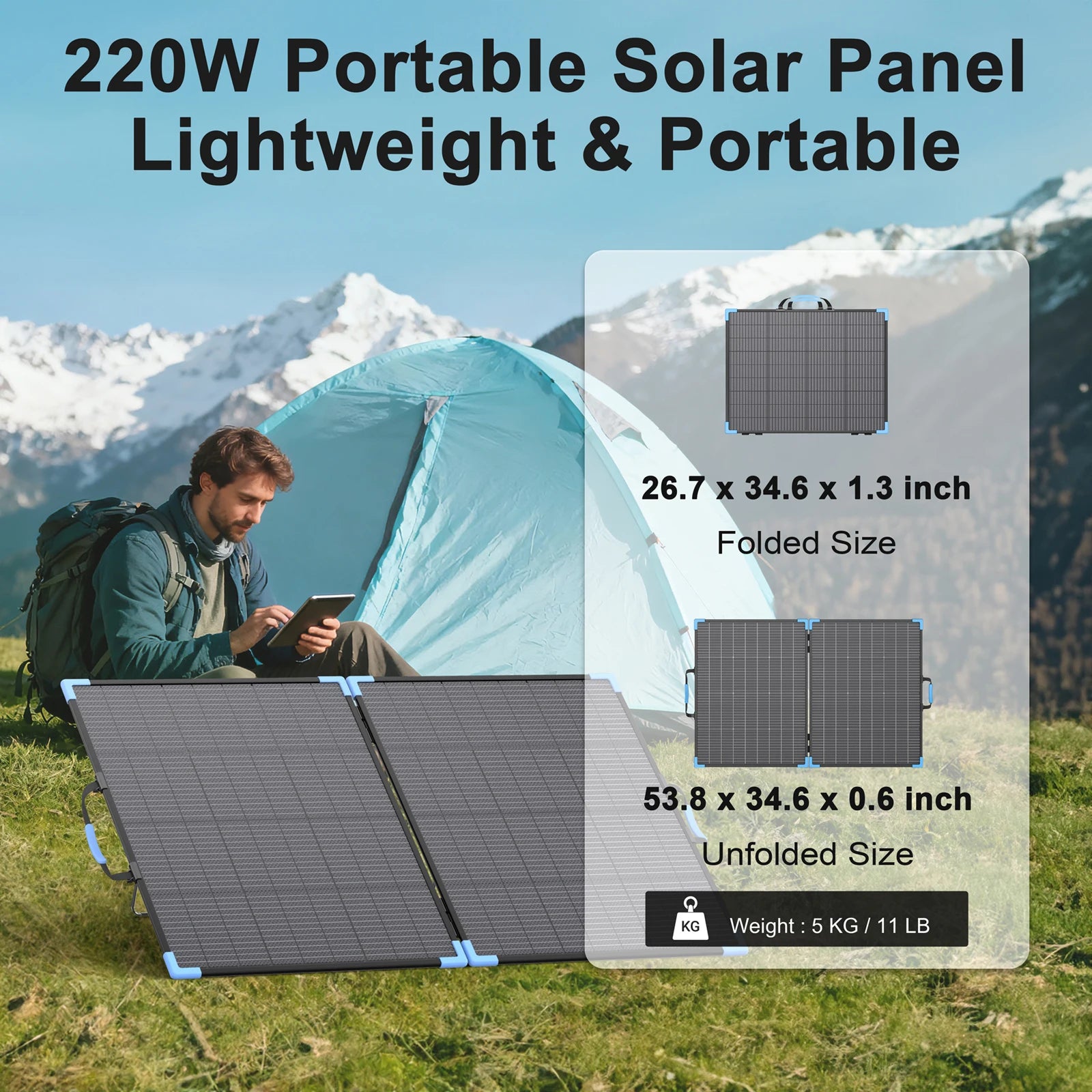 EPOWO 220W Portable Foldable Solar Panel Kit Complete Solar Power Station Generator Charger for Car Boat Caravan Camping Outdoor