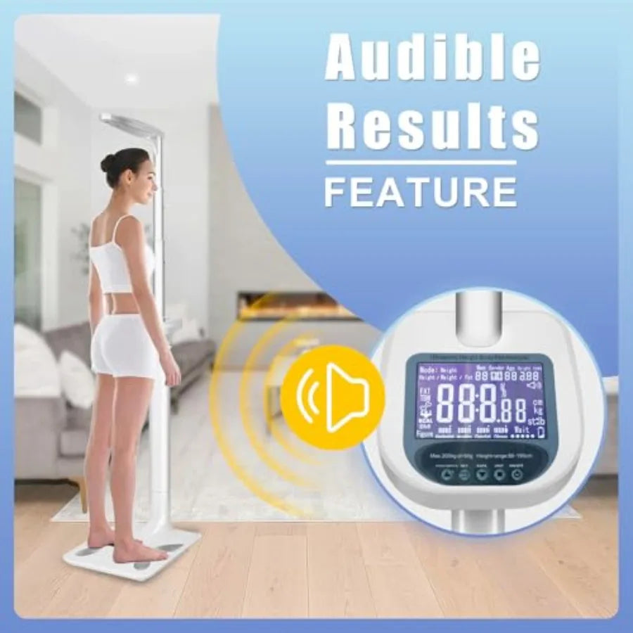 Smart Digital Physician Scale 440lb Capacity Medical Scale for Body Weight and Height Ultrasonic LCD Display Digital Scale with
