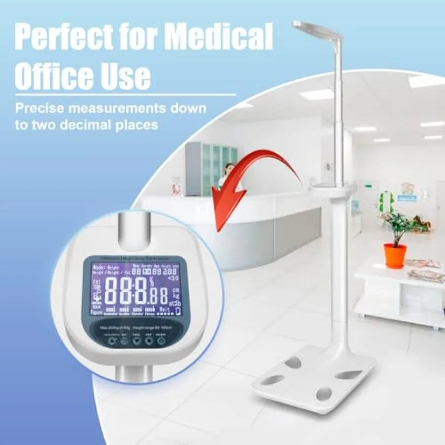Smart Digital Physician Scale 440lb Capacity Medical Scale for Body Weight and Height Ultrasonic LCD Display Digital Scale with
